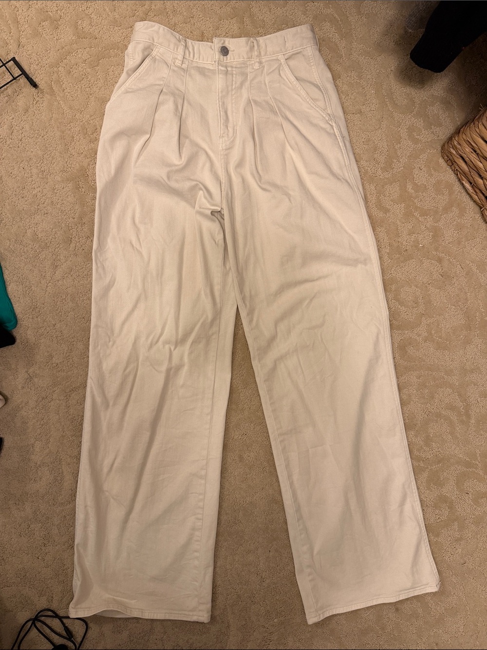 Veronica Beard Mia Wide Leg High Rise Cream Pleated Trousers